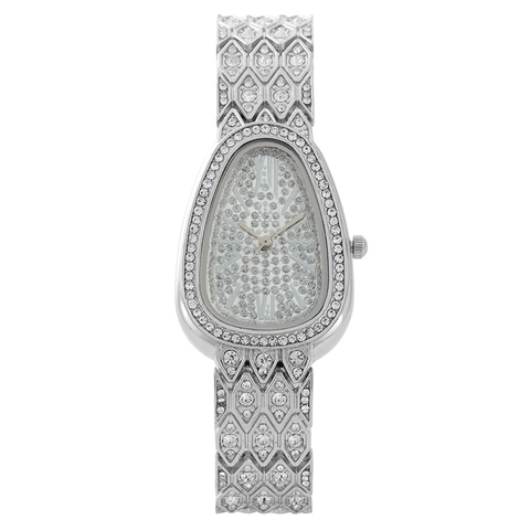 Montre Bijou de Luxe en Forme de Serpent pour Femmes Bracelet en Alliage Incrusté de Strass Cadran Ovale Quartz Analogique