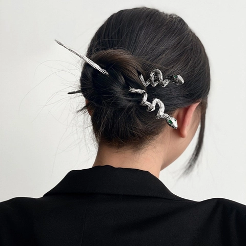 Horquilla De Pelo De Serpiente Vintage De Aleación Con Ojos De Gema Verde Accesorios Para El Cabello De Estilo Chino Mujeres
