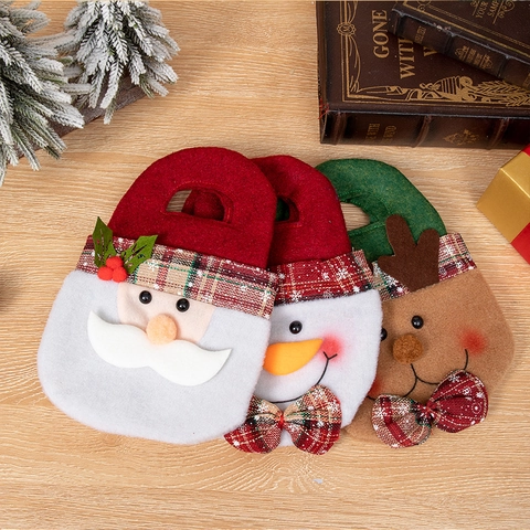 Weihnachtsgeschenktüten Filz Süßigkeiten Tragetaschen Weihnachtsmann Rentier Schneemann Plaid Dekor Festlich
