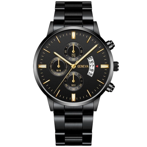 Men Quartz Watch Alloy Case Stainless Steel Strap Calendar Chronograph Function Round Dial Business Elegant Wristwatch