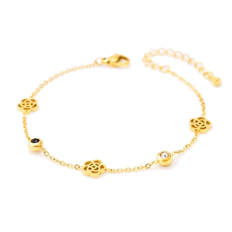 Titanium Stahl Armband 18K Vergoldet Kamelie Blume Schmetterling Herz Charm Elegant Verstellbarer Schmuck Damen
