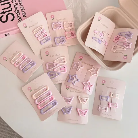 Pinces À Cheveux BB En Alliage Forme Étoile Os Coeur Macaron Rose Violet Doux Clips Latéraux Femmes Filles