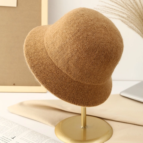Japanese Style Knit Bucket Hat For Women Solid Color Warm Winter Fisherman Hat Minimalist Crochet Cloche Hat Elegant Basin Hat