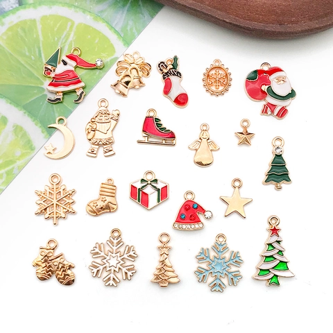 Kerst Bedeltjes Hangers Zinklegering Emaille Strass Kerstman Boom Sneeuwvlok DIY Sieraden Maken Knutselaccessoire