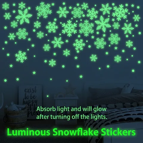 Autocollants Flocons De Neige Noël Lumineux PVC Brille Dans Le Noir Autocollants Fenêtre Phosphorescents Décoration De Fête