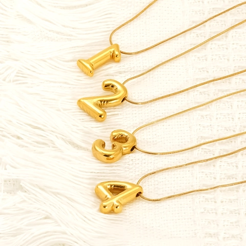 Nummer Anhänger Halskette 18K Vergoldet 304 Edelstahl Puffy Balloon Design Schlangenkette Modeschmuck Für Frauen