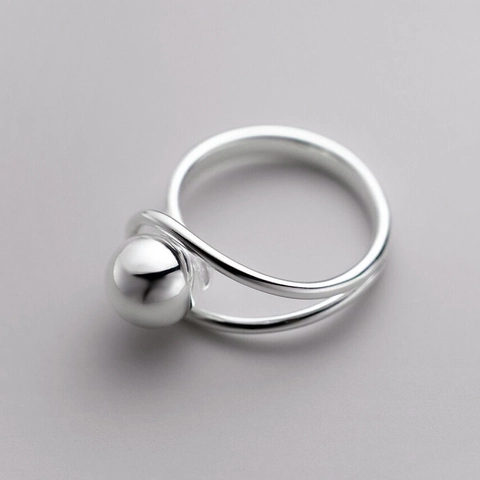 Anillo De Bola Redonda Geométrica Simple De Cobre Plateado Diseño De Doble Bucle Ajustable Para Mujer Joyería Elegante