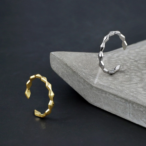 Geometric Rhombus Cut Adjustable Ring Gold Plated Brass Minimalist Open Finger Jewelry For Women