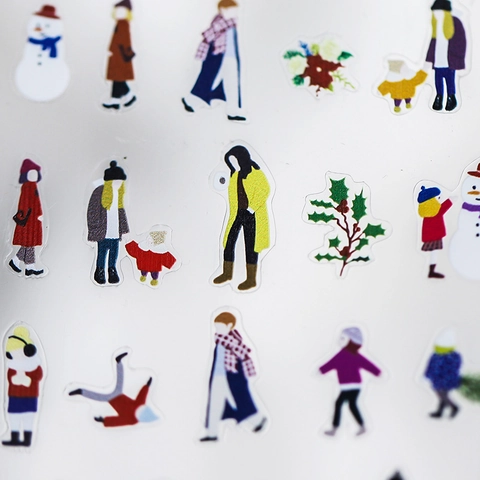 Winter Illustration Nail Art Stickers Ultra Thin Adhesive Transparent PET People Snowman Design Manicure Decoration