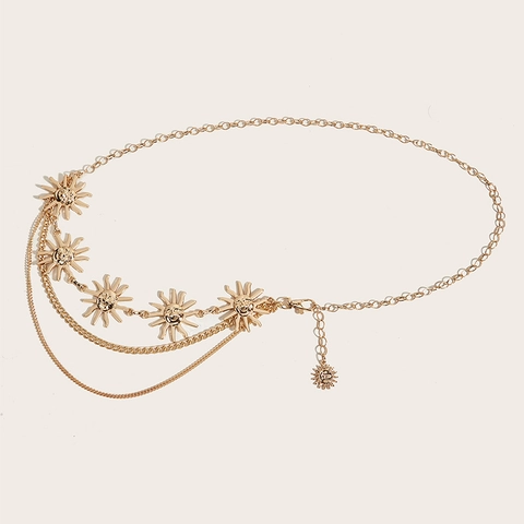 Multi Layer Metal Waist Chain Belt Alloy Sun Moon Face Pendants Adjustable Fashion Accessory For Women