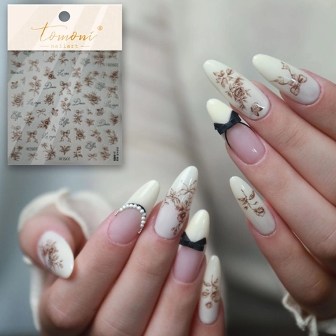 Vintage Nail Art Stickers Relief Flower Butterfly Bow DIY Manicure Decoration Retro French Style Embossed Elegant