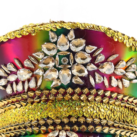 Militär Kapitän Hut Regenbogen Kunstleder Strass Pailletten Festival Performance Bühne Kostüm Für Damen