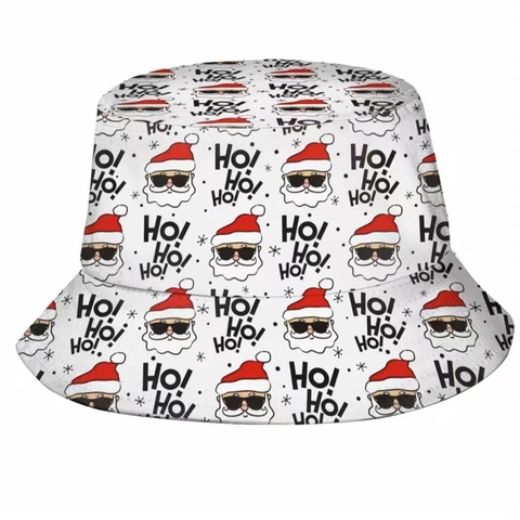 Chapeau Bob Motif Père Noël Renne Flocon de Neige Polycoton Pliable Festival Chapeau de Soleil Fête de Noël Unisexe
