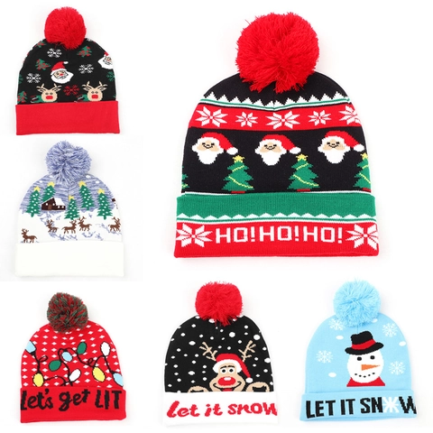 Berretto In Maglia Di Natale Acrilico Caldo Inverno Pompon Babbo Natale Renna Motivo Copricapo Festivo
