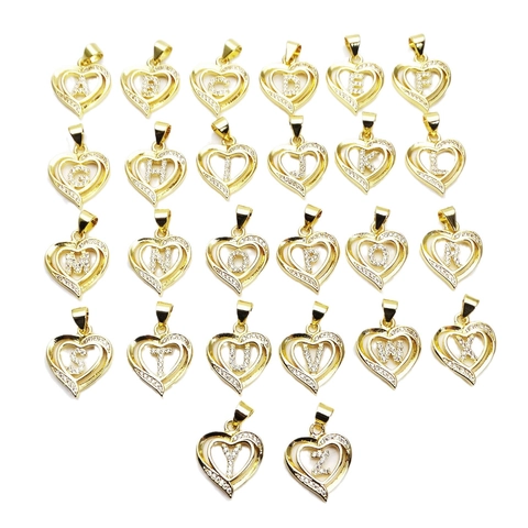Heart Initial Letter Pendant Necklace Copper Cubic Zirconia Sparkling Gold Plated Clavicle Chain Jewelry For Women