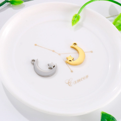Dijes De Luna Y Estrella Acero Inoxidable Pulido Minimalista DIY Fabricación De Joyas Colgantes Para Collar Pulsera Accesorio