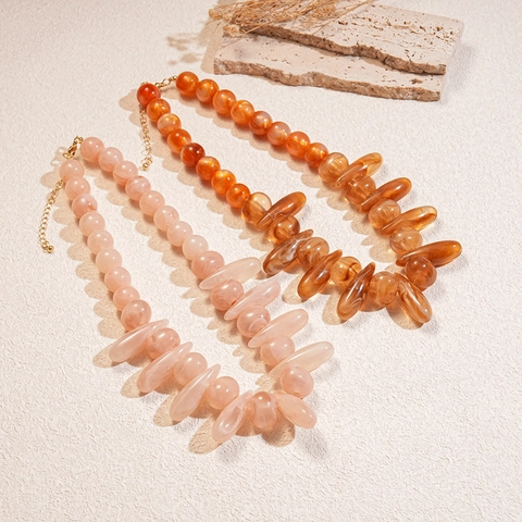 Collier De Perles Épaisses Acrylique Goutte Deau Déclaration Marbré Vintage Bijoux Bohémiens Pour Femmes Ajustable