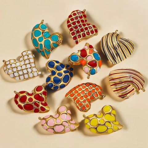 Ciondoli A Forma Di Cuore Acciaio Inossidabile Smalto Colorato Leopardo Plaid Rigato DIY Gioielli Charms Accessorio