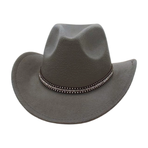 Chapeau De Cowboy Occidental Feutre Polyester Large Bord Bande De Strass Style Britannique Rétro Pour Hommes Femmes