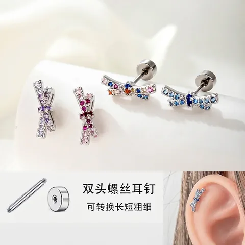 Orecchini Cartilagine Fiocco Zircone Acciaio Al Titanio Rame Filettato Retro Piatto Vite Gioielli Per Donna
