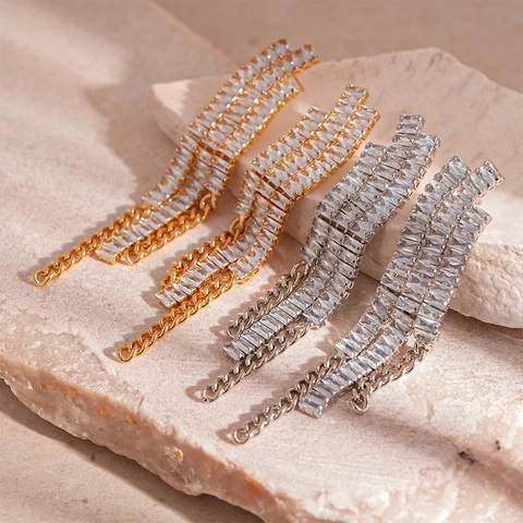 Boucles D'oreilles Pendantes Longues À Pampilles En Zircone Cubique Géométrique Avec Tige En Argent Cuivre Bijoux De Luxe Pour Femmes