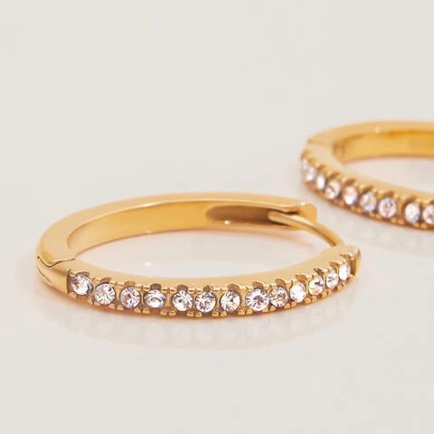 18K Vergulde Roestvrijstalen Hoop Oorbellen En Ear Cuff Zirkonia Geometrisch Minimalistisch Waterdicht Hypoallergeen Voor Dames