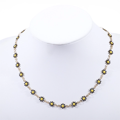 Daisy Flower Necklace 304 Stainless Steel 18K Gold Plated Enamel Sweet Floral Jewelry Women Elegant Summer Accessories