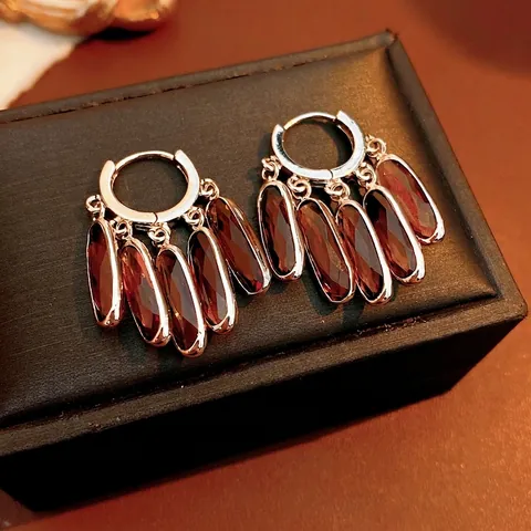 Orecchini A Cerchio Geometrici Vintage Con Pendenti In Vetro E Perno In Argento Per Donna Accessorio Retro Di Lusso