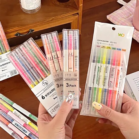 Double Ended Highlighter Markers Plastic Broad Fine Tips Fluorescent Candy Colors Student Office Stationery