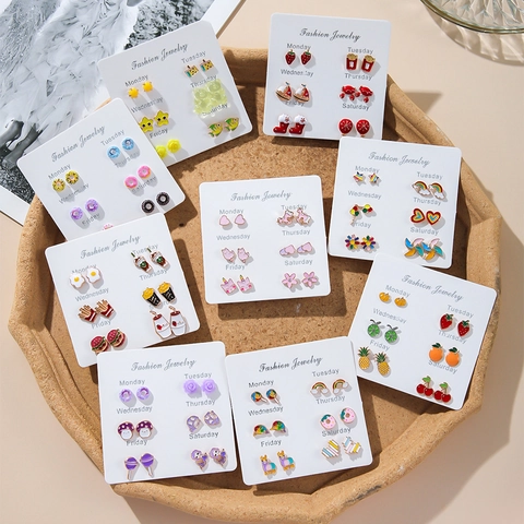 Pendientes De Botón De Aleación Esmalte Colorido Para Mujeres Niñas Dibujos Animados Frutas Comida Estilo Dopamina Joyería