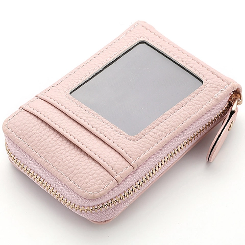 Litchi Texture PU Leather Accordion Card Holder Multi Slot ID Window Zipper Coin Purse Minimalist Wallet For Women Men