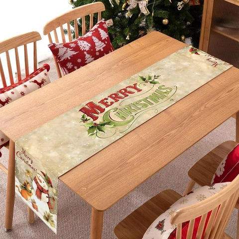 Kerst Tafelloper Polyester Sneeuwpop Eekhoorn Print Voor Feestelijke Tafeldecoratie Diner