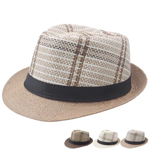 Woven Straw Fedora Hat Breathable Sun Protection Summer Beach Jazz Style For Men And Women
