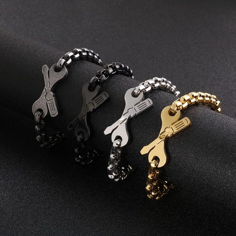 Bracciale Uomo Acciaio Inossidabile Chiave Inglese Cacciavite Pendente Croce Industriale Meccanica Catena Scatola Retro Punk Gioielli