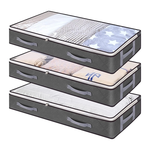 Bolsa De Almacenamiento Para Armario Organizador Plegable De Tela No Tejida Para Mantas Ropa Edredones Ventana Transparente Correas Reforzadas