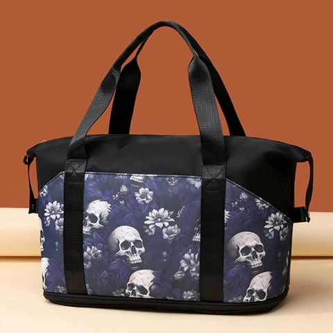 Borsa Da Fitness Di Grande Capacità Con Teschio Gotico E Fiori Separazione Secco Umido Yoga Palestra Borsa Da Viaggio Uomo Donna