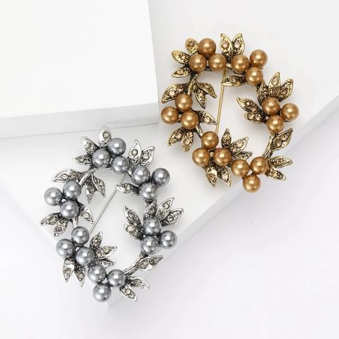 Spilla A Ghirlanda In Lega Vintage Con Künstliche Perle Sintetiche E Strass Elegante Spilla Floreale Per Accessori Abbigliamento