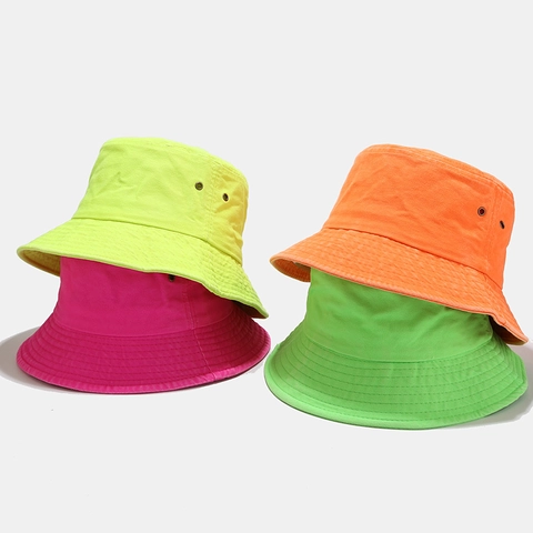 Cappello Alla Pescatora Neon Fluorescente 100% Cotone Tela Traspirante Protezione Solare Pieghevole Outdoor Estate Viaggio Per Uomo Donna