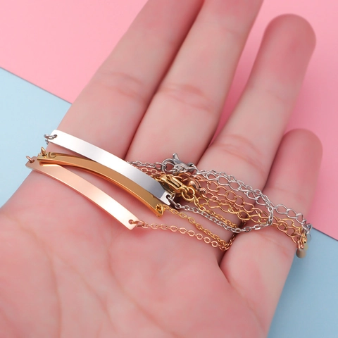 Minimalist Curved Bar Bracelet 18K Gold Plated 304 Stainless Steel Geometric Link Jewelry For Women Gift