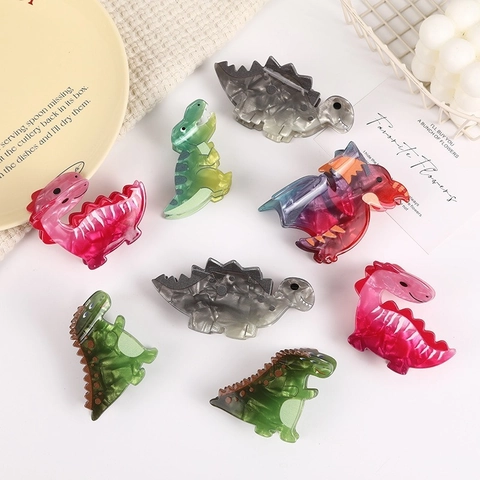 Pince À Cheveux Dinosaure Acétate Forme Animal Dessin Animé Mignonne Texture Marbre Dégradé Coiffe Pour Femmes Filles