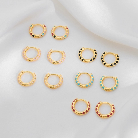 Minimalist Copper Enamel Hoop Earrings For Women Geometric Polka Dot Small Huggie Earrings Chic Simple Jewelry Gift