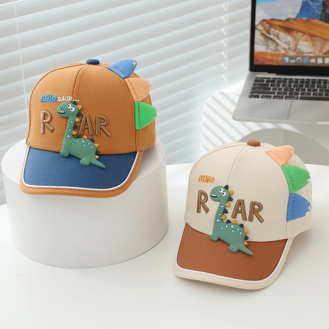 Kids Dinosaur Baseball Cap Cotton Toddler Sun Hat Relief Fins Decor Color Block Outdoor Adjustable For Boys Girls