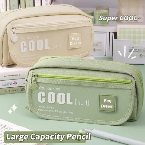 Large Capacity Pencil Case Canvas Stationery Bag Multi Layer Zipper Transparent Window School Office Aesthetic Pouch