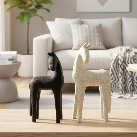 Noords Abstract Paard Standbeeld Hars Dierlijk Beeldhouwwerk Minimalistisch Mat Figuur Modern Huis Bureau Decor