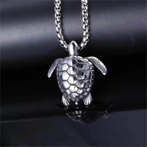 Sea Turtle Pendant Necklace Stainless Steel Animal Shape Gothic Punk Fashion Jewelry For Men Women Silver Tone