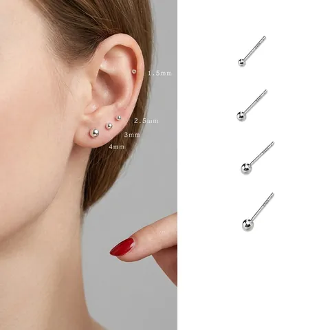 Minimalist S999 Fine Silver Ball Stud Earrings S925 Sterling Silver Small Tiny Round Heart Star Jewelry For Women