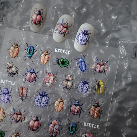 5D Embossed Nail Art Stickers Beetle Insect Design Waterproof Self Adhesive Manicure Decoration For Women