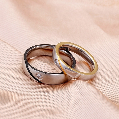 Stainless Steel Couple Rings Minimalist Brushed Matte Finish Single Zircon Inlay Fashion Promise Rings Men Women