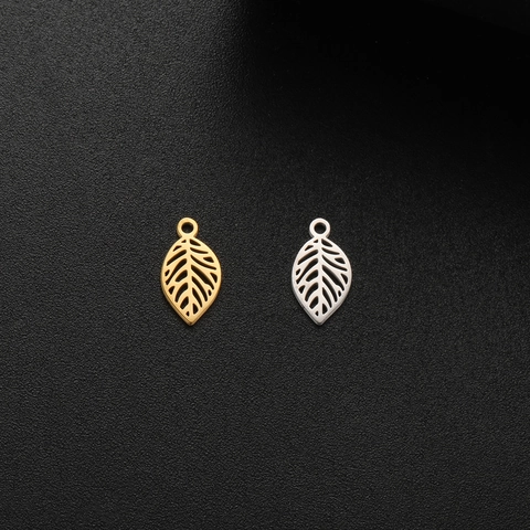 Ciondolo a Foglia Traforata in Acciaio Inossidabile per Creazione Gioielli DIY Stile Coreano Dolce Foglia Oro Argento per Collana