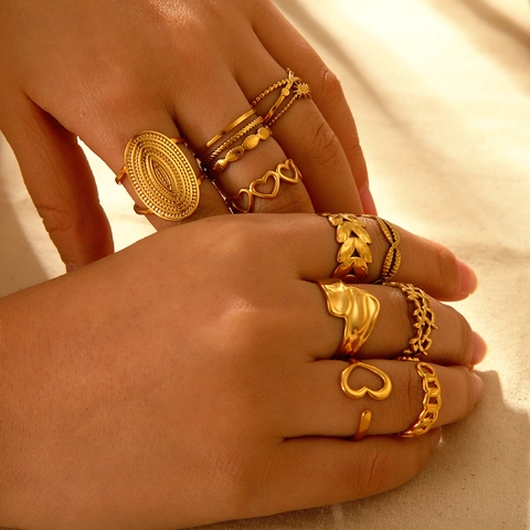 Heart Shaped Open Ring 18K Gold Plated Stainless Steel Adjustable Retro ins Style Jewelry For Women Non Fading